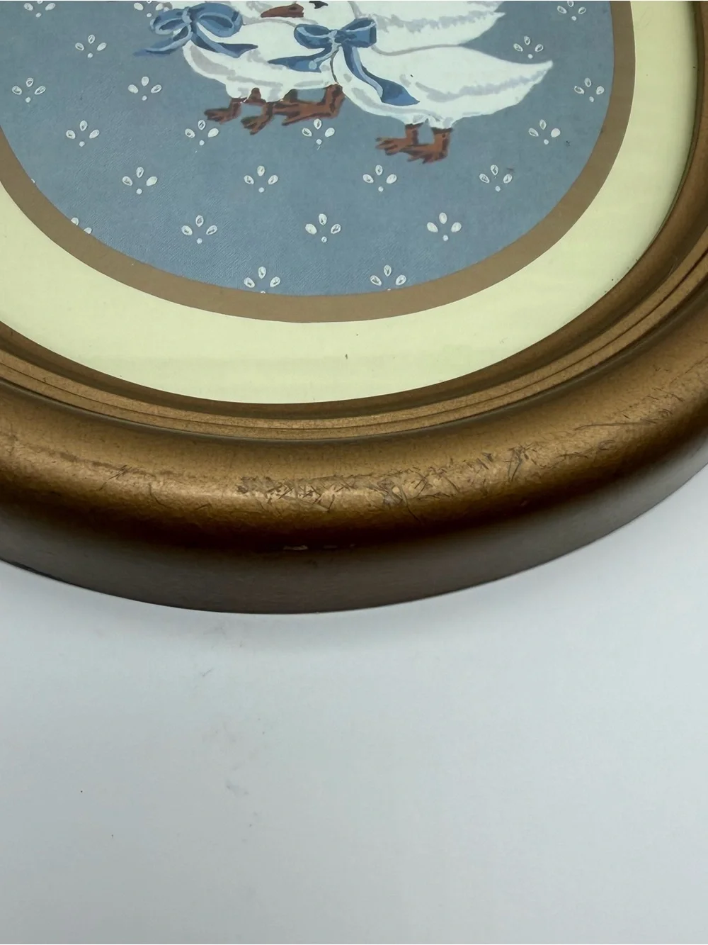 Vtg 1985 Homco Country Duck Set 2 Gold Oval Frames Goose Blue Cottagecore READ